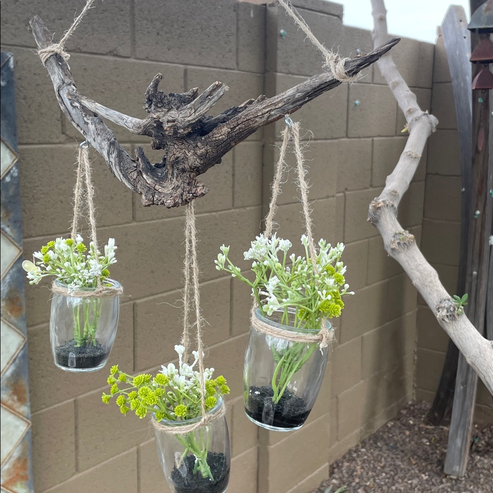 Handmade Wood With 3 Hanging Jars